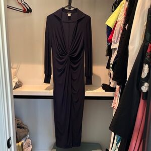 VENUS Navy Long-Sleeve Twist-Knot Maxi Dress